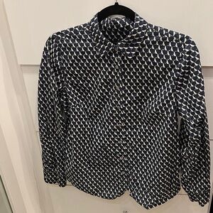 Talbots Navy Blue Dog-Themed Button Front Shirt, Size 6 P
